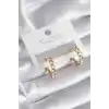 Pirinç Gold Renk Zirkon Taşlı Halka Model Kadın Küpe