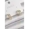 Pirinç Gold Renk Zirkon Taşlı Halka Model Kadın Küpe