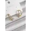 Pirinç Gold Renk Zirkon Taşlı Halka Model Yıldız Detay Kadın Küpe