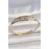 Pirinç Gold Renk Zirkon Taşlı Hilal İşleme Mavi Taşlı Yıldız Detay Kadın Kelepçe