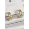Pirinç Gold Renk Zirkon Taşlı İşleme Detay Halka Model Kadın Küpe