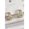 Pirinç Gold Renk Zirkon Taşlı İşleme Detay Halka Model Kadın Küpe