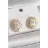 Pirinç Gold Renk Zirkon Taşlı Kadın Küpe