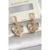 Pirinç Gold Renk Zirkon Taşlı Kalp Model Ay Yıldız İşleme Kadın Küpe