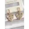 Pirinç Gold Renk Zirkon Taşlı Kalp Model Ay Yıldız İşleme Kadın Küpe
