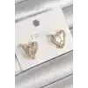 Pirinç Gold Renk Zirkon Taşlı Kalp Model Kadın Küpe