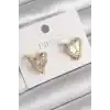 Pirinç Gold Renk Zirkon Taşlı Kalp Model Kadın Küpe