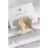 Pirinç Gold Renk Zirkon Taşlı Kanat Model Kadın Küpe