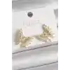 Pirinç Gold Renk Zirkon Taşlı Kelebek Model Kadın Küpe