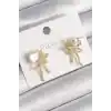 Pirinç Gold Renk Zirkon Taşlı Kurdele Model Kadın Küpe