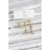 Pirinç Gold Renk Zirkon Taşlı Kutup Yıldızı Model YSX Trio Küpe Seti