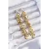 Pirinç Gold Renk Zirkon Taşlı Minimal Deniz Kabuklu Sallantılı Küpe
