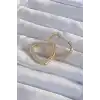Pirinç Gold Renk Zirkon Taşlı Motifli Kalp Küpe