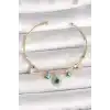 Pirinç Gold Renk Zirkon Taşlı Nazar Boncuk Detay Charm Kadın Bileklik