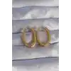 Pirinç Gold Renk Zirkon Taşlı Oval Model Küpe