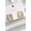 Pirinç Gold Renk Zirkon Taşlı Plaka Model Kadın Küpe