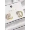 Pirinç Gold Renk Zirkon Taşlı Salyangoz Model İnci Detay Kadın Küpe