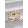 Pirinç Gold Renk Zirkon Taşlı Taç Model Kadın Yüzük