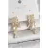 Pirinç Gold Renk Zirkon Taşlı Yağmur Model Kadın Küpe
