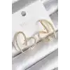 Pirinç Gold Renk Zirkon Taşlı Yılan Kalp Model Kadın Küpe