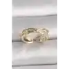 Pirinç Gold Renk Zirkon Taşlı Yıldız Detaylı Ayarlanabilir Kadın Yüzük