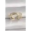 Pirinç Gold Renk Zirkon Taşlı Yıldız Detaylı Ayarlanabilir Kadın Yüzük