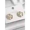 Pirinç Gold Renk Zirkon Taşlı Yonca Model Kadın Küpe