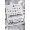 Pirinç Gümüş Renk 12 Çift Kadın Küpe Seti
