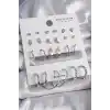 Pirinç Gümüş Renk 12 Çift Kadın Küpe Seti