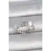 Pirinç Gümüş Renk Ayarlanabilir Zirkon Taşlı Beyaz Mineli Birleşik Halka Model Kadın Yüzük