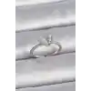 Pirinç Gümüş Renk Ayarlanabilir Zirkon Taşlı İncili Beyaz Mineli Kalp Model Kadın Yüzük