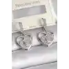 Pirinç Gümüş Renk Kalp Model Zirkon Taşlı Ay Yıldız İşlemeli Kadın Küpe