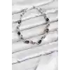 Pirinç Gümüş Renk Mor Zirkon Taşlı Çiçek Model Kadın Bileklik