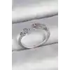 Pirinç Gümüş Renk Pembe Damla Zirkon Taşlı Ayarlanabilir Model Kadın Yüzük