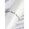 Pirinç Gümüş Renk Pembe Zirkon Taşlı Çiçek Model Kadın Bileklik