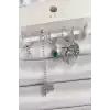 Pirinç Gümüş Renk Sallantı Zirkon Taşlı Ağaç Figür Çoklu Kadın Küpe Seti