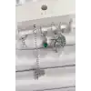 Pirinç Gümüş Renk Sallantı Zirkon Taşlı Ağaç Figür Çoklu Kadın Küpe Seti