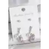 Pirinç Gümüş Renk Sallantılı Zirkon Taşlı Damla Model 3 Çift Kadın Küpe Seti