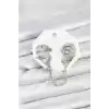 Pirinç Gümüş Renk Sarmal Model Zincir Bağlantılı Ear Cuff Küpe Seti