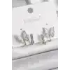 Pirinç Gümüş Renk Zirkon Taş Detaylı Beyaz Sedefli Kelebek Model Kadın Küpe