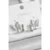 Pirinç Gümüş Renk Zirkon Taş Detaylı Beyaz Sedefli Kelebek Model Kadın Küpe