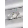 Pirinç Gümüş Renk Zirkon Taş Detaylı Renkli Mineli Ayarlanabilir Kadın Yüzük