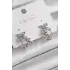 Pirinç Gümüş Renk Zirkon Taşlı 2Li Çiçek Model Kadın Küpe