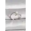 Pirinç Gümüş Renk Zirkon Taşlı Ayarlanabilir Yüzük
