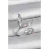 Pirinç Gümüş Renk Zirkon Taşlı Balık Kuyruğu Model Ayarlanabilir Kadın Yüzük