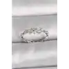 Pirinç Gümüş Renk Zirkon Taşlı Çiçek Model Ayarlanabilir Yüzük