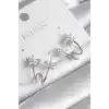 Pirinç Gümüş Renk Zirkon Taşlı Çiçek Model Kadın Küpe