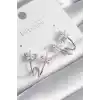 Pirinç Gümüş Renk Zirkon Taşlı Çiçek Model Kadın Küpe