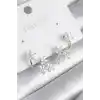 Pirinç Gümüş Renk Zirkon Taşlı Çiçek Tasarım Kadın Küpe