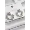 Pirinç Gümüş Renk Zirkon Taşlı Çivi Halka Model Kadın Küpe
